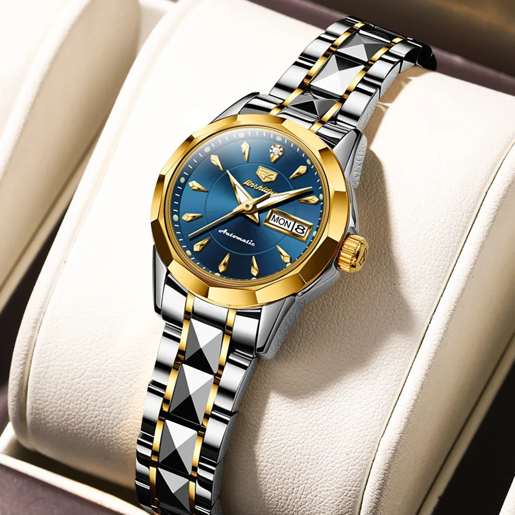 JSDUN 8936 Original Elegant Mechanical Woman Wristwatch Week Date Display Automatic Watch For Women Luxury Waterproof Watches Brief Boxers