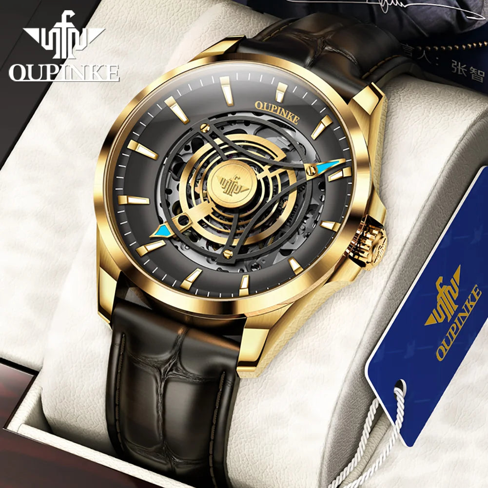 OUPINKE 3206 Top Brand Mechanical Dress Watch For Men Luxury Fashion Waterproof Wristwatch Hollow Business Automatic Man Watches Brief Boxers