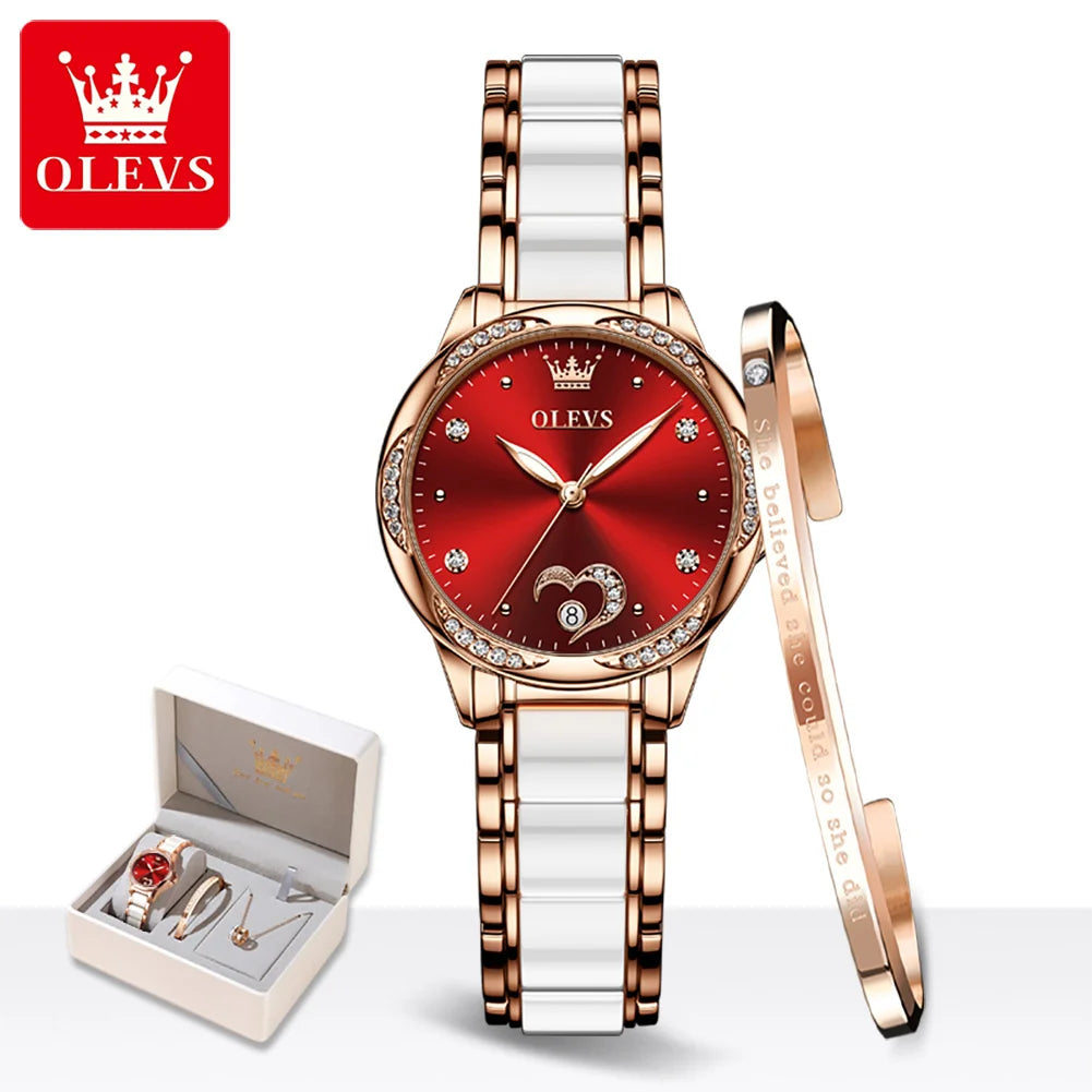 OLEVS 6631 Luxury Date Mechanical Watch For Women Original Ceramic Steel Strap Woman Wristwatch Deep Waterproof Dress Watches Brief Boxers