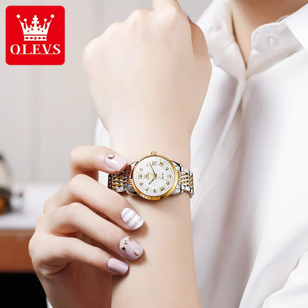 OLEVS 6630 Auto Date Mechanical Watch For Women Stainless Steel Luminous Fashion Wristwatch Roman Scale Waterproof Woman Watches Brief Boxers