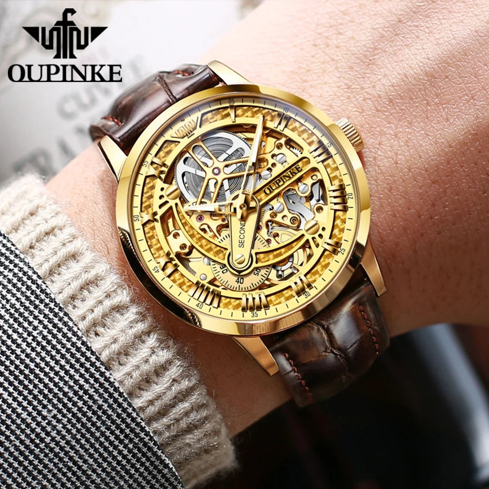 OUPINKE 3173 Top Brand Mechanical Watch For Men Hollow Deep Waterproof Automatic Wristwatch Roman Scale Original Man Watches Brief Boxers