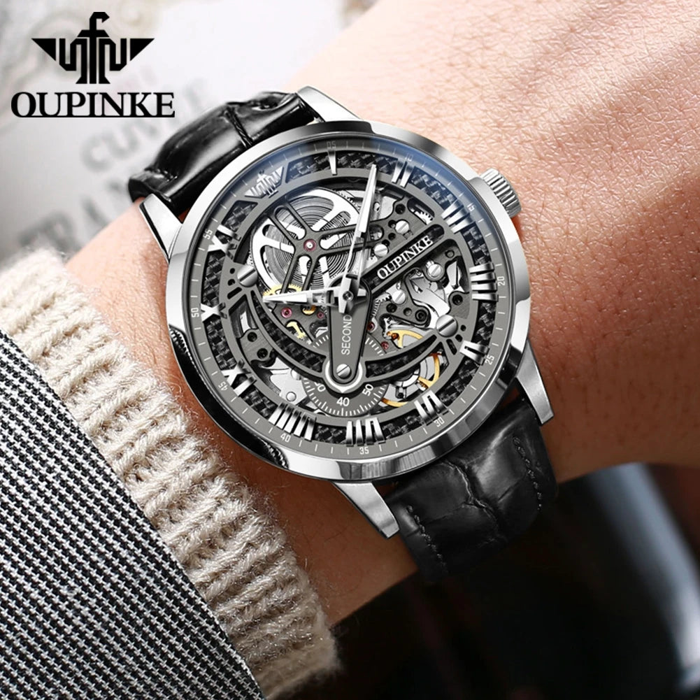 OUPINKE 3173 Top Brand Mechanical Watch For Men Hollow Deep Waterproof Automatic Wristwatch Roman Scale Original Man Watches Brief Boxers