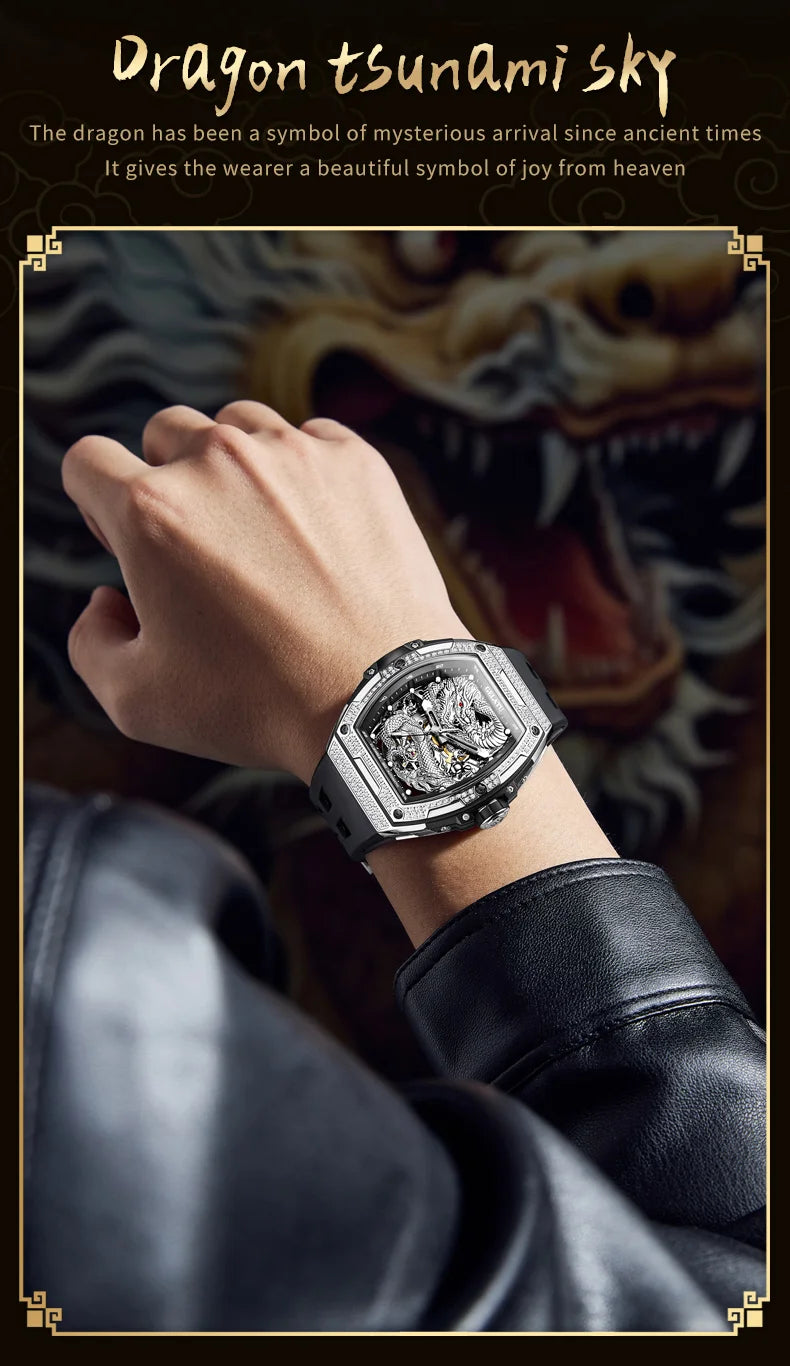 GELATU 6021 Hollow Dragon Luxury Mechanical Watch For Men Big Dial Automatic Wristwatch Deep Waterproof Luminous Man Watches Brief Boxers