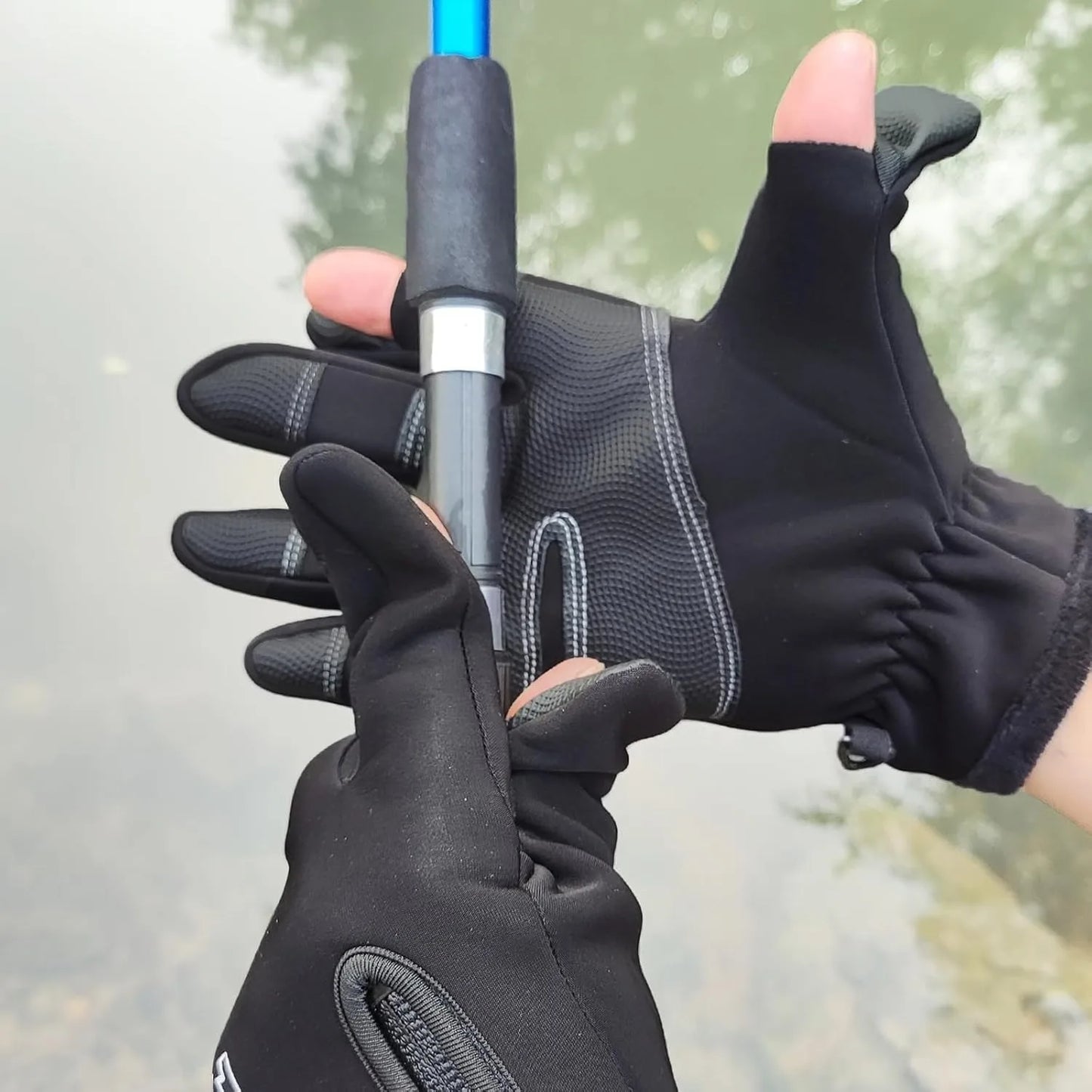 Winter fingerless fishing gloves for men and women, cold weather windproof touch screen warm cycling gloves