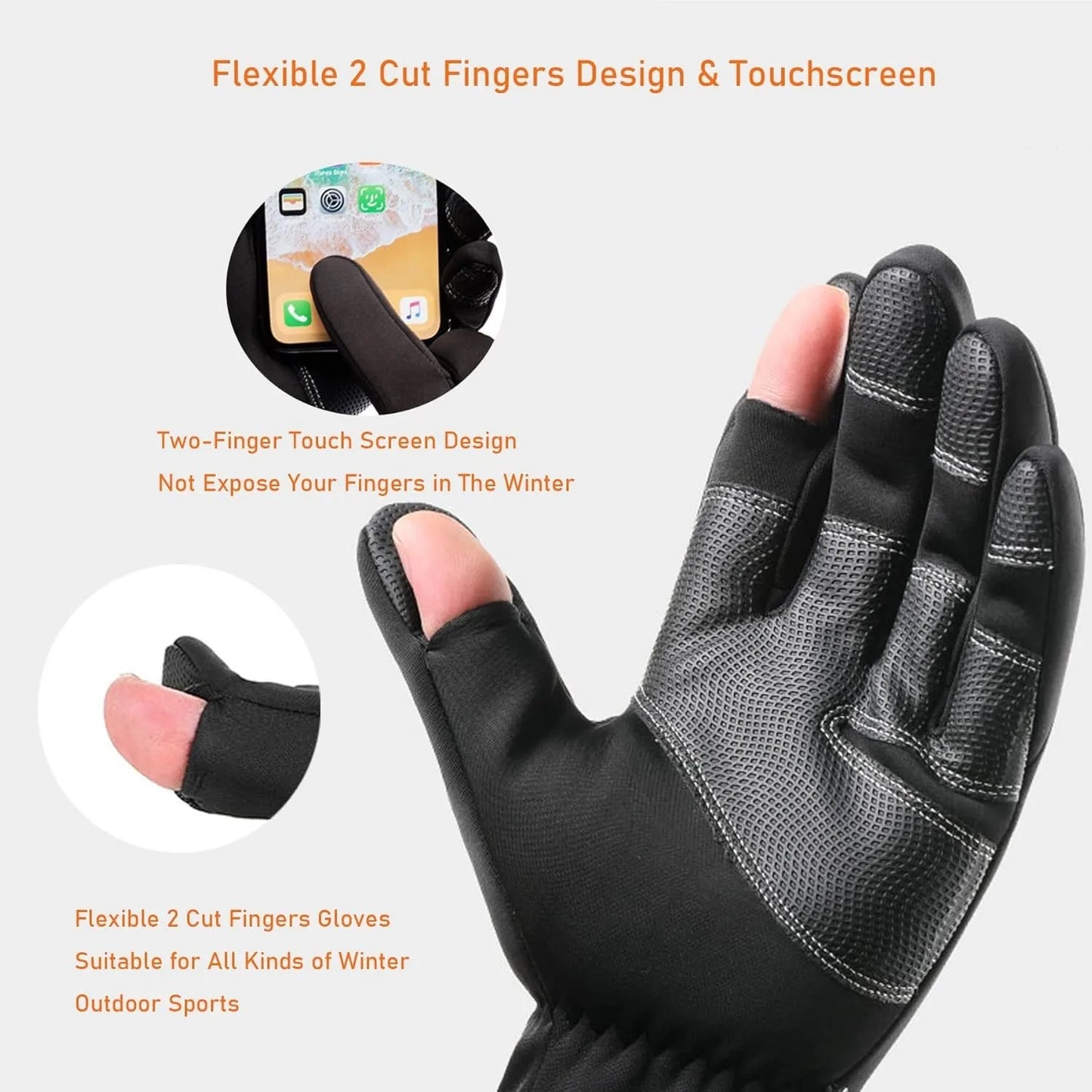 Winter fingerless fishing gloves for men and women, cold weather windproof touch screen warm cycling gloves