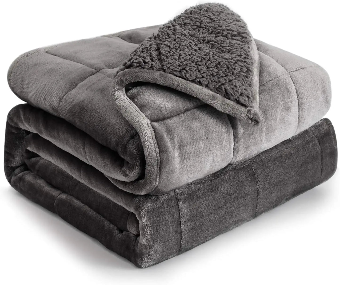 Blanket 15 lbs Queen Size, Flannel Shaggy Sherpa Weighted Blanket for Adults Comfortable Weighted Blankets for Calming