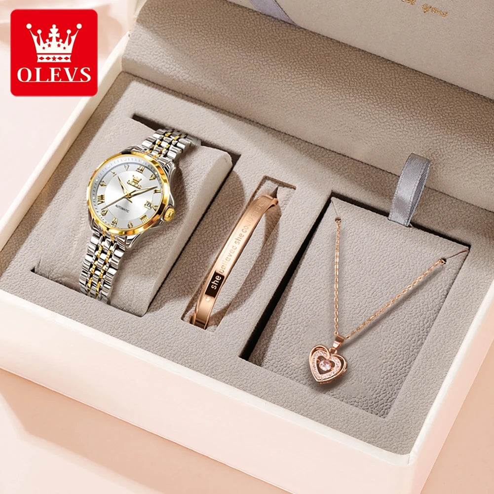 OLEVS 6702 Fashion Elegant Woman Mechanical Wristwatch Roman Scale Luminous Waterproof Watch For Woman Calendar Luxury Watches Brief Boxers