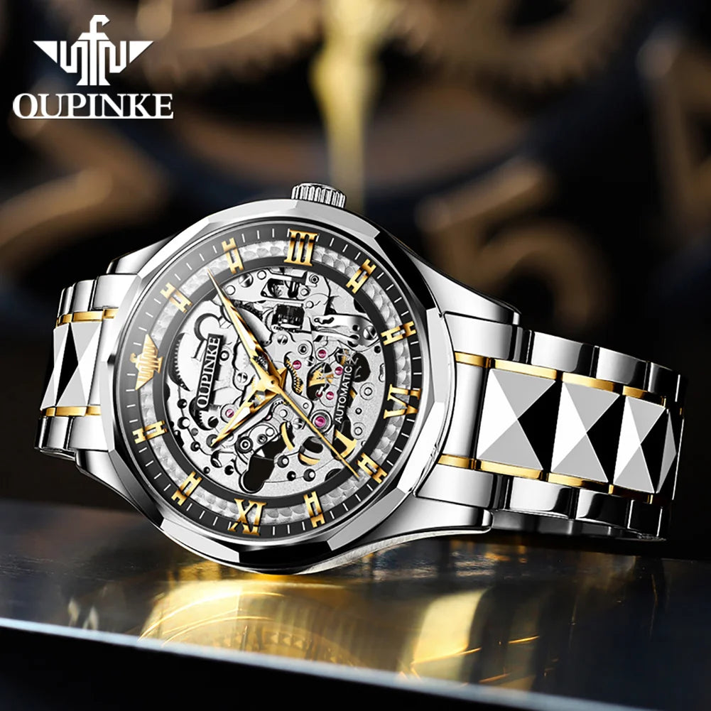 OUPINKE 3209 Deep Waterproof Mechanical Watch For Men Hollow Skeleton Luminous Fashion Wristwatch Roman Scale Business Man Watch Brief Boxers