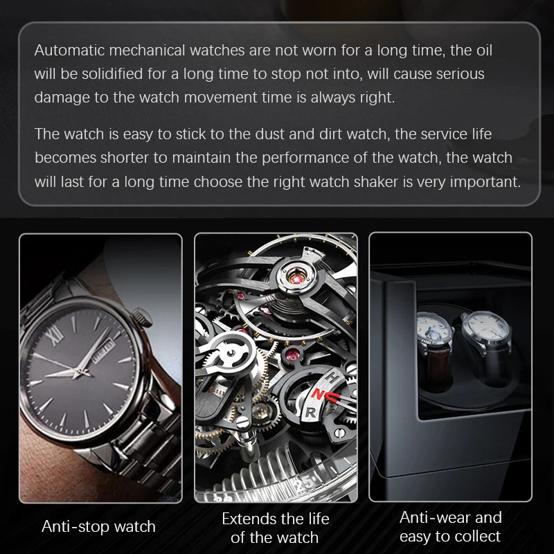 1pc Niworkshop 2 Slots Automatic Watch Winder, Luxury PU leather Watch Box with Silent Motor, Flexible Watch Pillow Brief Boxers