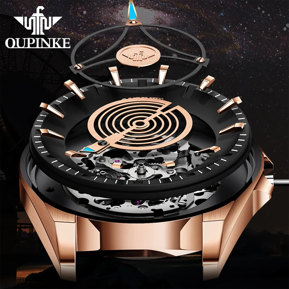 OUPINKE 3206 Top Brand Hollow Mechanical Watch For Men Synthetic Sapphire Mirror Waterproof Wristwatch Luxury Business Watches Brief Boxers