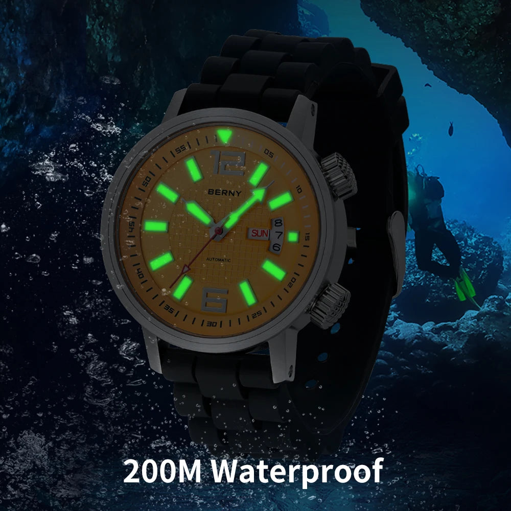 Miyota 8205 20ATM Diver Automatic Mechanical Watch Men Sport Luminous Sapphire Waterproof Wristwatch Swimming Self Winding Watch