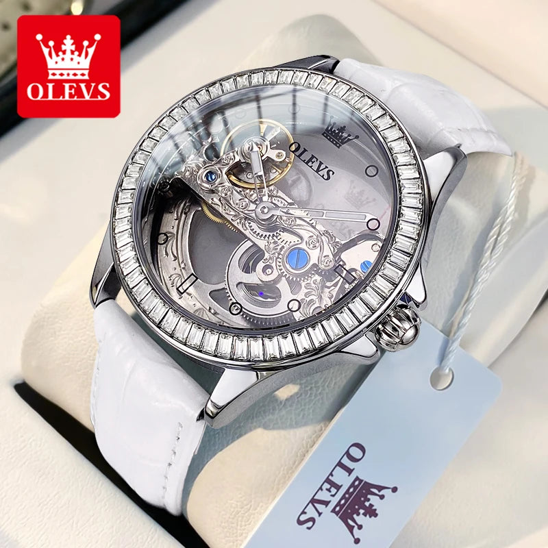 OLEVS 6699 Luxury Original Mechanical Watch For Women Hollow Skeleton Top Brand Wristwatch Waterproof Fashion Woman Watches 2024 Brief Boxers